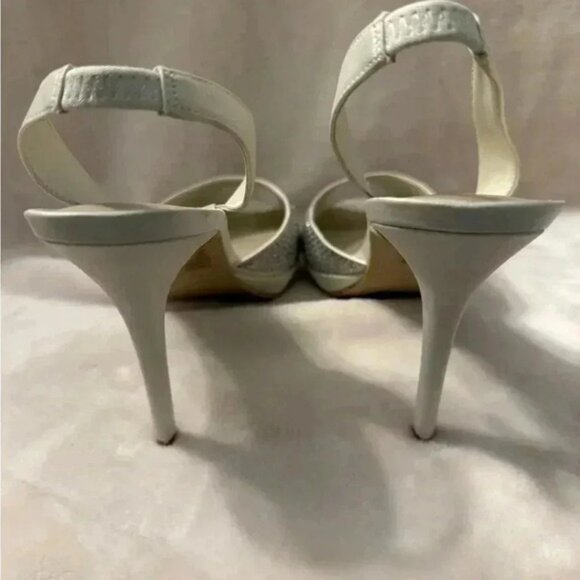David’s Bridal Jessa Rhinestone Heels Slingback Crystal Peep Toe Womens Size 8.5 - Picture 4 of 7